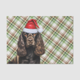 Papel De Seda Cachorro Castanho Espanhol com Natal Xadrez