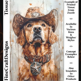 Papel De Seda Cachorro Caubói, Golden Retriever DD1 Decoupagem