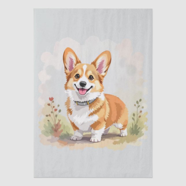 Papel De Seda Cachorro Corgi Galês Pembroke Vermelho Fofo (Frente )