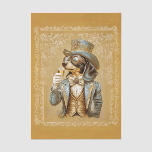 Papel De Seda Cachorro Dachshund Steampunk Fofo, Decoupage FS1L  (Frente )