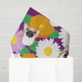 Papel De Seda Cachorro de Corgi com Flores Púrpura Padrão