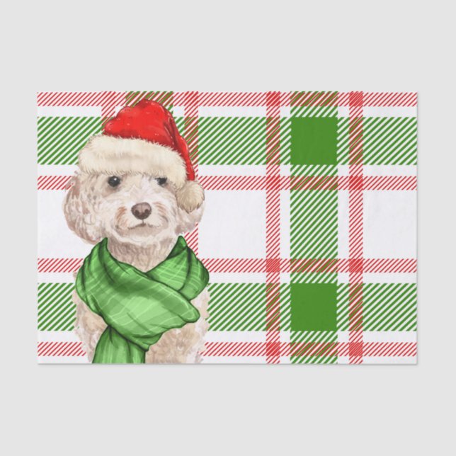 Papel De Seda Cachorro de Natal da Xadrez Vermelha e Verde (Frente )