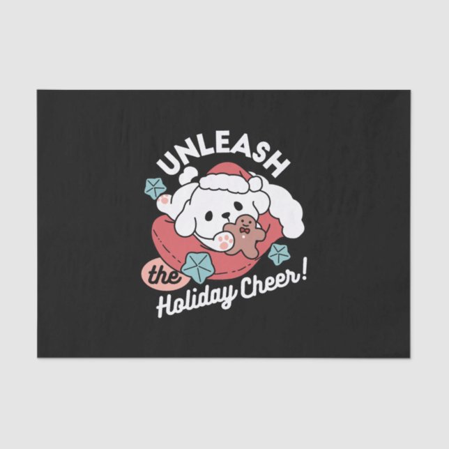 Papel De Seda Cachorro de Natal em Santa Hat - Feriado Cheque pa (Frente )