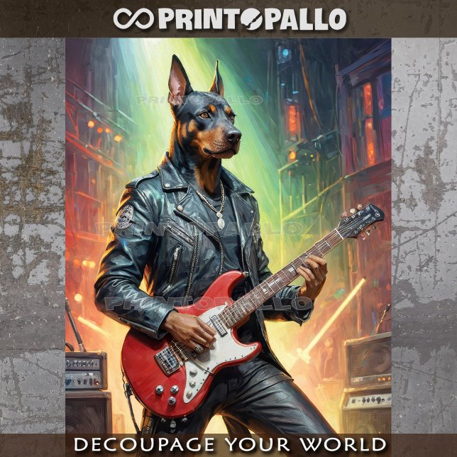 Papel De Seda Cachorro Dobermann tocando guitarra em um palco de (Criador carregado)