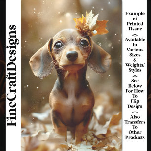 Papel De Seda Cachorro Fofo Dachshund, Floresta, Folhas CF9 Deco