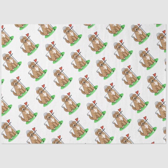 Papel De Seda Cachorro Goldendoodle Jogando Golfe (whmk2 vermelh (Frente )
