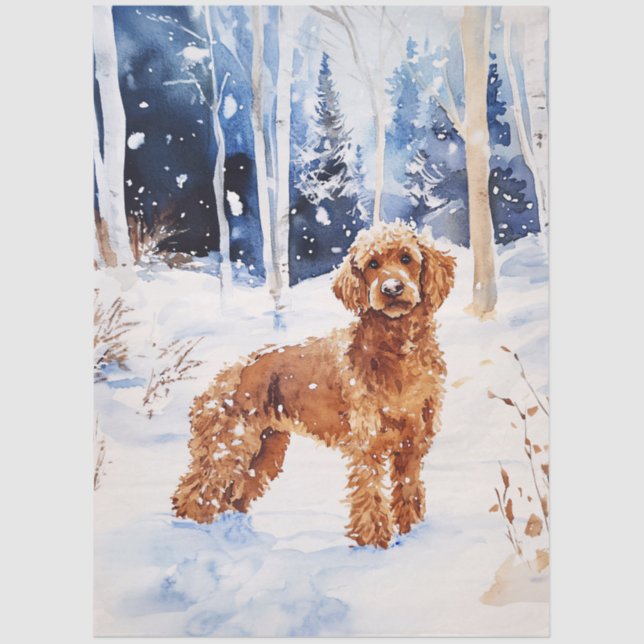 Papel De Seda Cachorro Labradoodle com Aquarela na Floresta Inve (Frente )