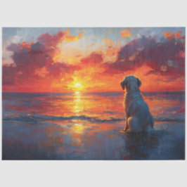 Papel De Seda Cachorro na Praia Observando o Pôr do Sol Decoupag