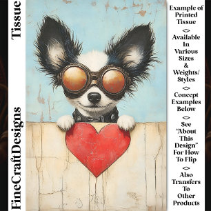 Papel De Seda Cachorro Papillon Steampunk & Coração Vermelho CQ3