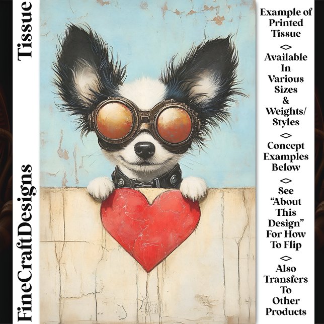 Papel De Seda Cachorro Papillon Steampunk & Coração Vermelho CQ3 (Criador carregado)