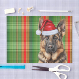 Papel De Seda Cachorro Pastor Alemão Xadrez Verde Natal