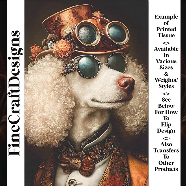 Papel De Seda Cachorro Poodle Steampunk Branco Real AX7 Decoupag (Criador carregado)