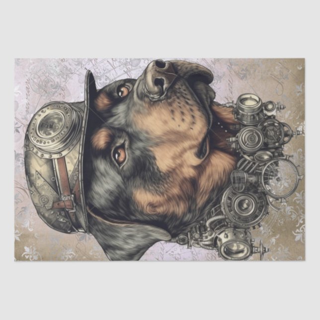 Papel De Seda Cachorro Steampunk Rottweiler (Frente )