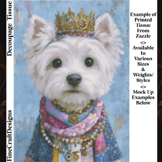 Papel De Seda Cachorro Westie Real Boho Fofo, Decoupagem Coroa E