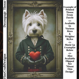 Papel De Seda Cachorro Westie Vitoriano Fofo, Coração Vermelho E