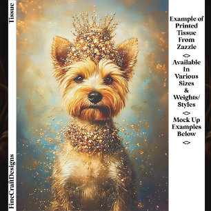 Papel De Seda Cachorro Yorkie, Colar de Coroa Dourada e Joias EA
