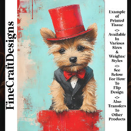 Papel De Seda Cachorro Yorkie Whimsical, Arco Vermelho Tie AT2 D