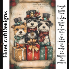 Papel De Seda Cachorros Fofos de Natal com Estilo Steampunk BK9 