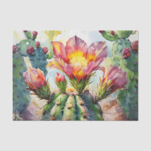 Papel De Seda Cacto Aquarela com Flores do Deserto Vibrantes