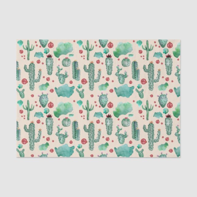 Papel De Seda cacto e padrão de ladybug - fundo bege (Frente )