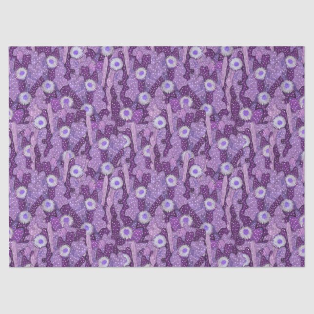 Papel De Seda Cactos Camouflage, Padrão Floral, Violeta Roxa (Frente )