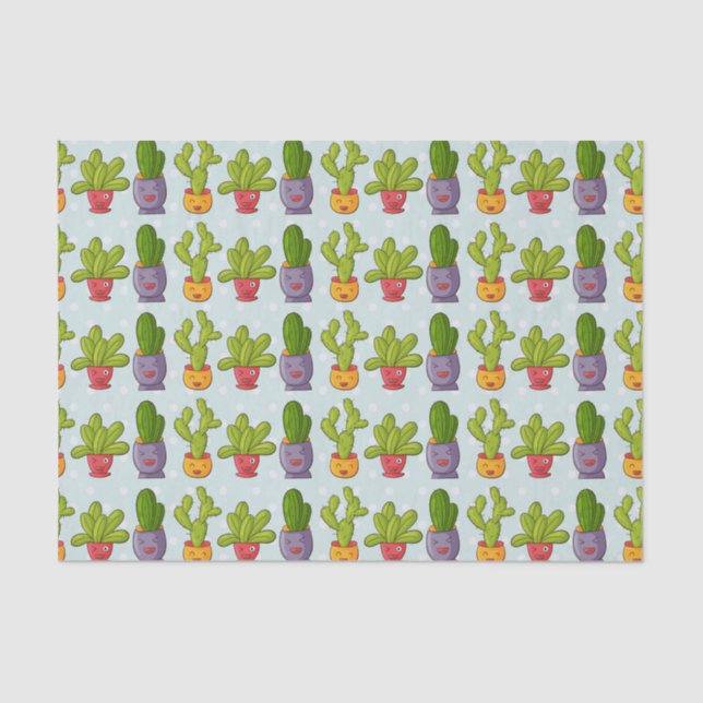 Papel De Seda Cactus bonitinho na ilustração divertida de Potes  (Frente )