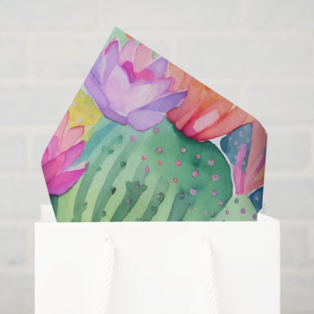 Papel De Seda Cactus Flower LOCATION Watercolor Art Desert (Sacola de presentes)
