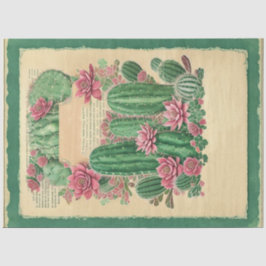 Papel De Seda Cactus Pink Flower Ephemera Collage Art n.o 1