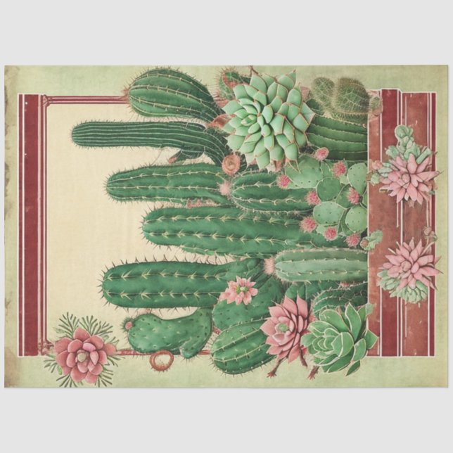 Papel De Seda Cactus Pink Flower Ephemera Collage Art n.o 8 (Frente )