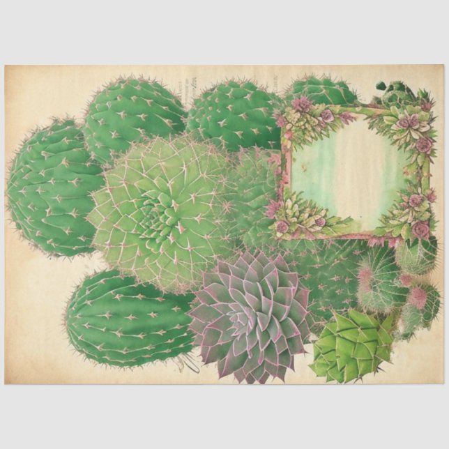 Papel De Seda Cactus Plant Ephemera Colllage Art n.o 7 (Frente )