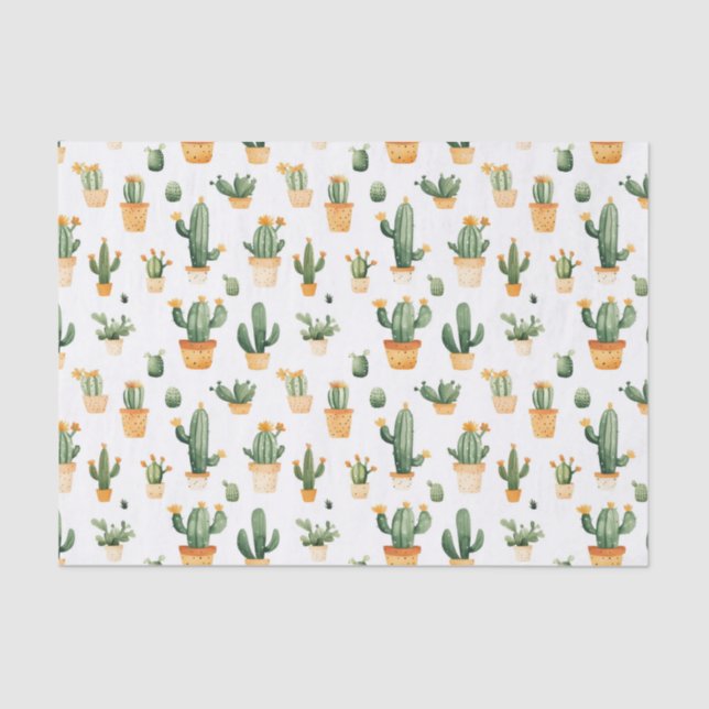 Papel De Seda Cactus Potado em Branco (Frente )