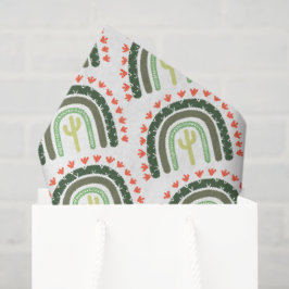 Papel De Seda Cactus Rainbow Orange White Modern Verde