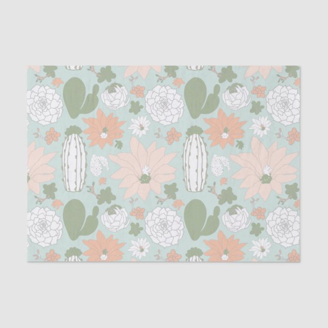 Papel De Seda Cactus Succults Peach Green Floral (Frente )