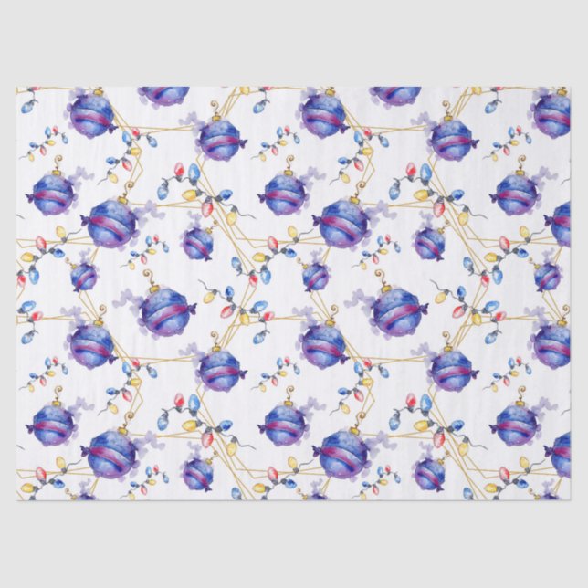 Papel De Seda Cadeia de Natal Aquarela Luzes Douradas Geometria (Frente )