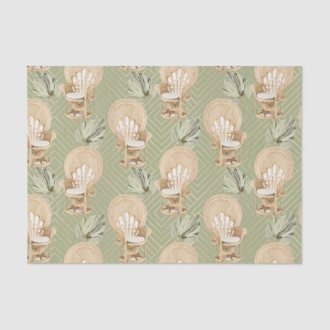 Papel De Seda Cadeira Verde de Rattan e Folha de Palm (Frente )