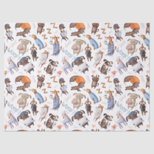 Papel De Seda Cães com Sono Bonitos na Decoupage Branca