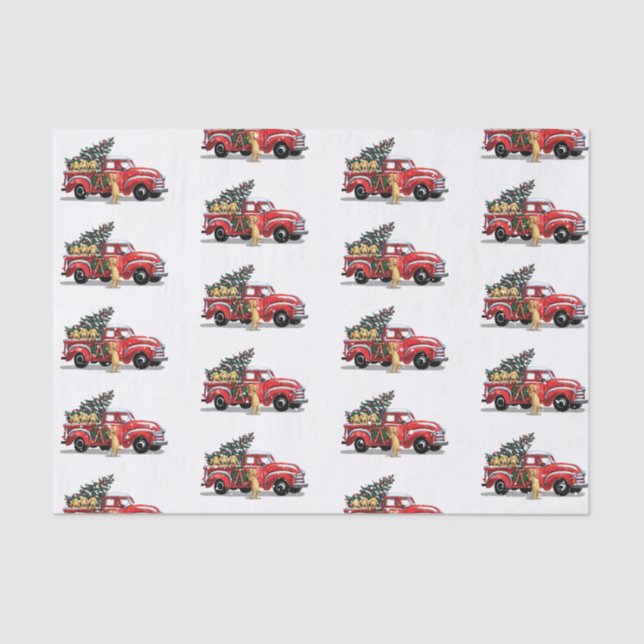 Papel De Seda Cães de Caminhão Vermelho de Natal em Neve Branca (Frente )