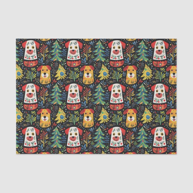 Papel De Seda Cães de Natal Fofos (Frente )