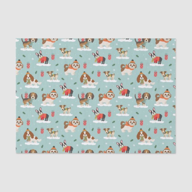 Papel De Seda Cães de Natal no Padrão Cozy Scarves (Frente )