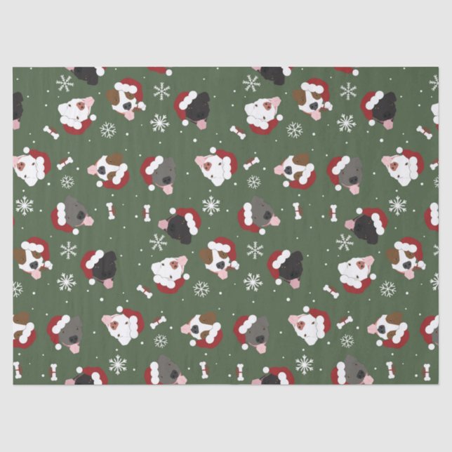 Papel De Seda Cães de Papai Noel no Verde (Frente )