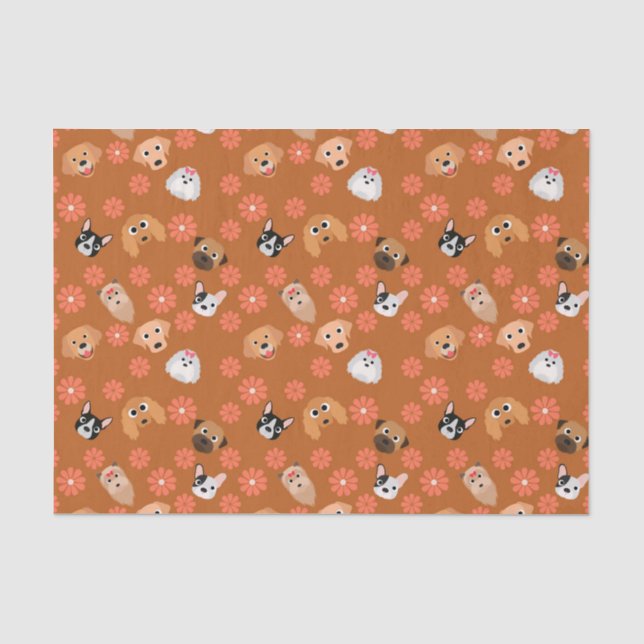 Papel De Seda Cães e flores ferrugem (Frente )