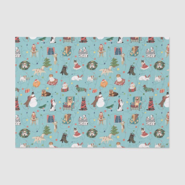 Papel De Seda Cães Festivos Feriados em Suéteres de Natal (Frente )