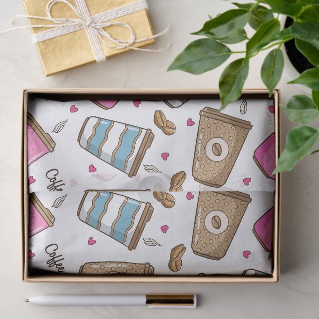 Papel De Seda Café, Café Feijão, Corações, Café Lover (Presente)