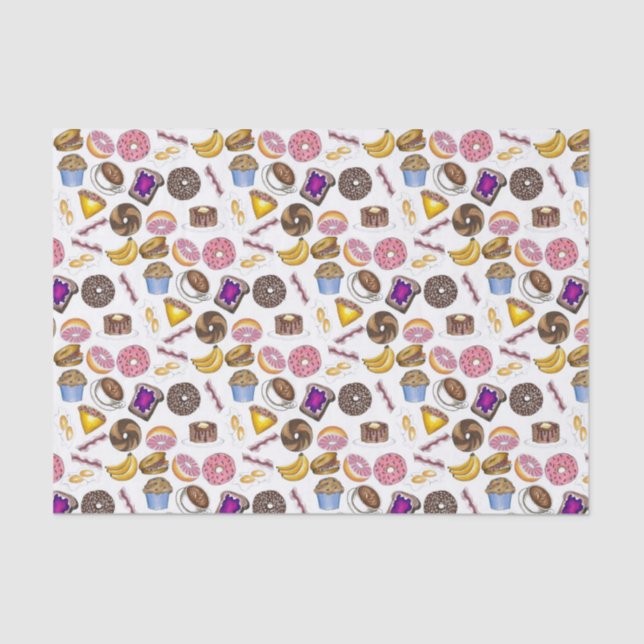 Papel De Seda Café da Manhã Brunch Comida Bagel Rosquinha Ovos d (Frente )