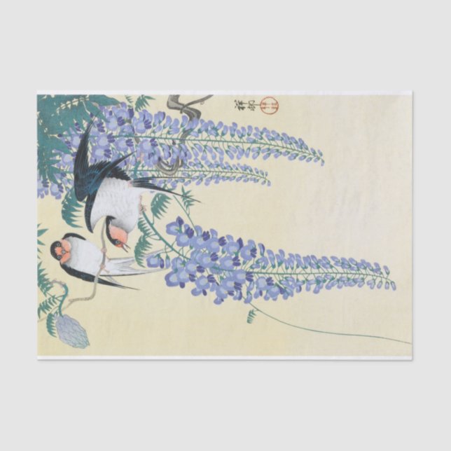Papel De Seda Caixas e Wisteria por Ohara Koson (Frente )