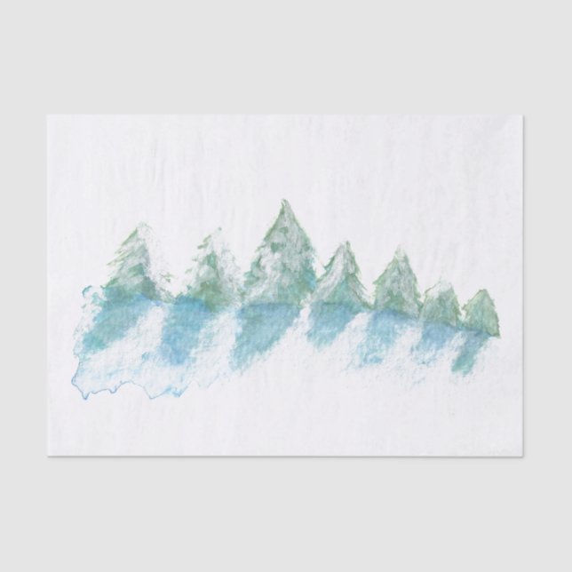 Papel De Seda Calm Peaceful Winter Forest Watercolor (Frente )