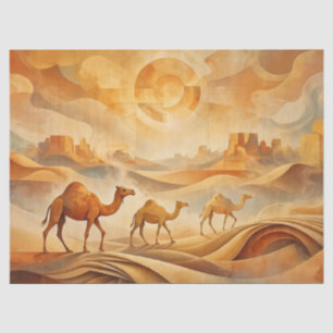 Papel De Seda Camelos do Deserto ao Nascer do Sol Areias Mutante