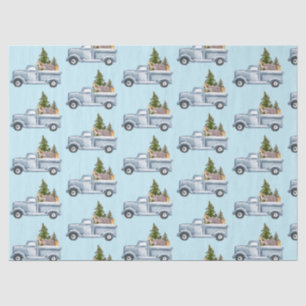 Papel De Seda Caminhão de Natal com Animais e Pinheiros