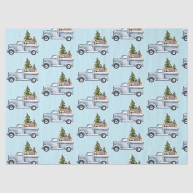 Papel De Seda Caminhão de Natal com Animais e Pinheiros (Frente )