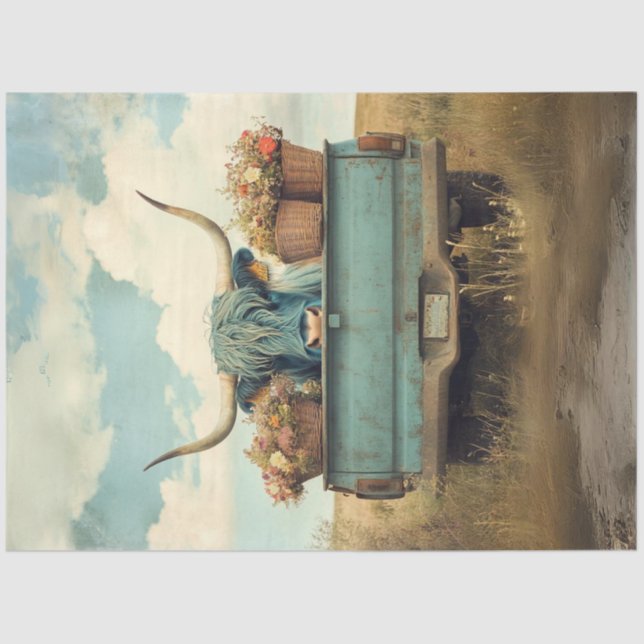 Papel De Seda Caminhão de Vaca Highland Cabeça Azul, Desacoplada (Frente )